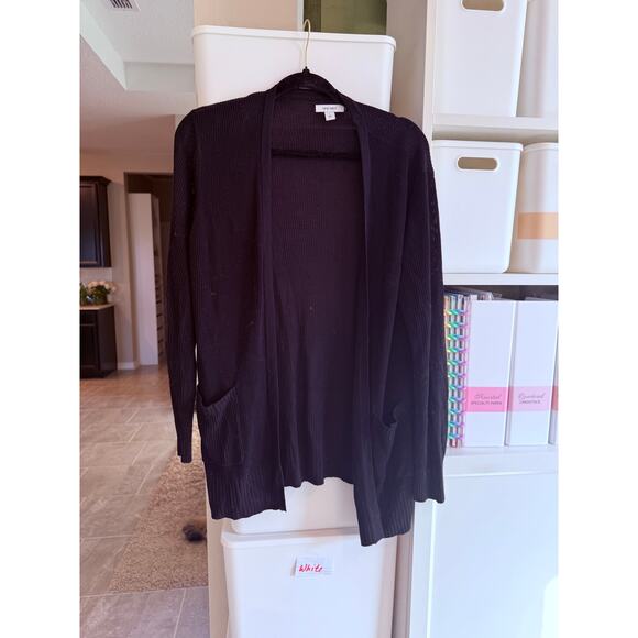 Nine West Black Rib Knit Open Cardigan Women L - A002 - Picture 2 of 6
